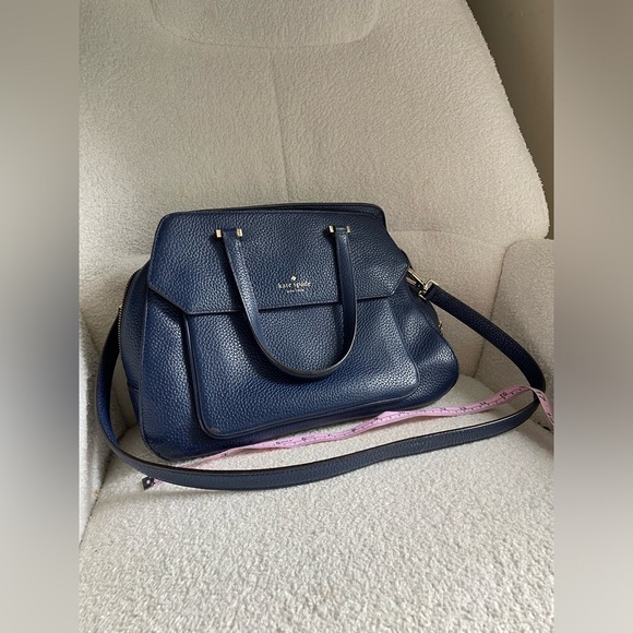 Kate Spade deep royal blue Navy gold metal accents Leather Satchel NWOT - Picture 5 of 12